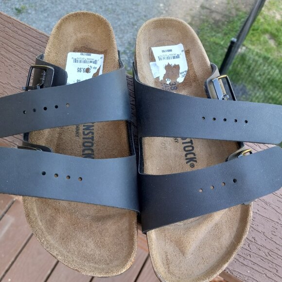 NWOB Birkenstock Arizona Black Birko Flor Black Buckle Sz EU 38 US 7 - 7.5 DEFEC - Picture 7 of 16